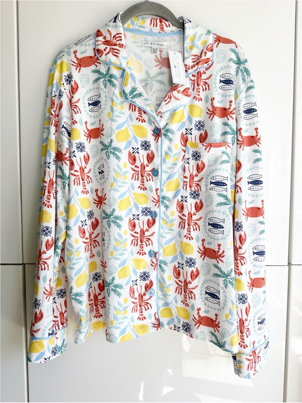 PJ Salvage 2 Piece Pajama Set Lobster Crab Seafood Boil Size Medium White Red - Picture 2 of 9